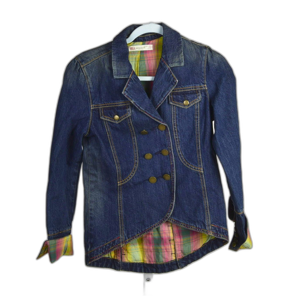1969 Denim Double Breasted Plaid Lined Jacket Size S